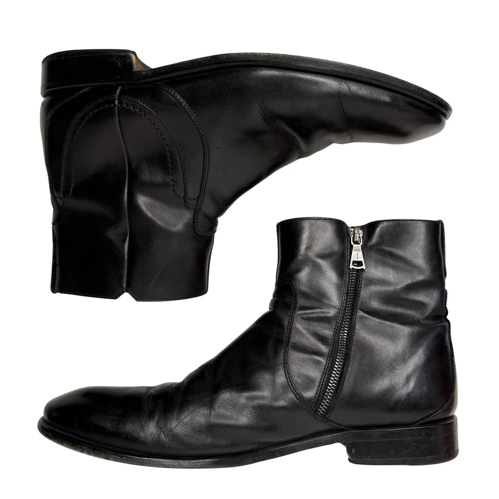 John Varvatos Mens Black Leather‎ Side Zip Ankle Boots 1438 Made in Italy 10.5